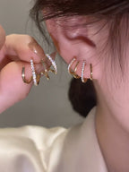 Brinco Ear Cuff  Pedra Zirconia Dourado Pequeno Meia Argola