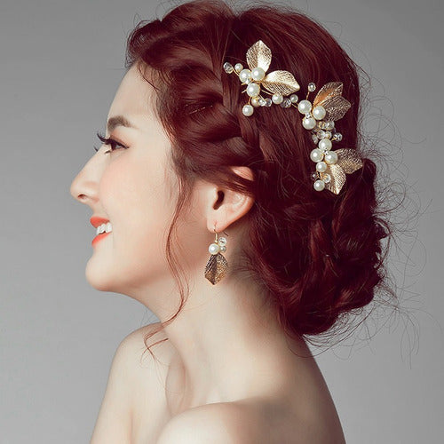 6 Arranjos Enfeite Aplique Dourado Cabelo Noiva Perola Dama