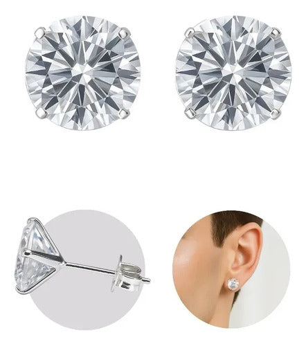 Brinco Ponto De Luz Brilhante Prata 925 Zircônia Grande 8mm Prateado
