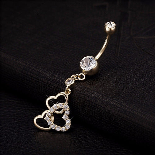 Piercing De Umbigo Dourado Coração Pendurado Folheado Ouro