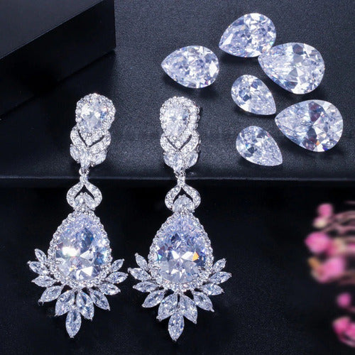 Brinco Verde Madrinha Zirconia Prata Festa Debutante Grande