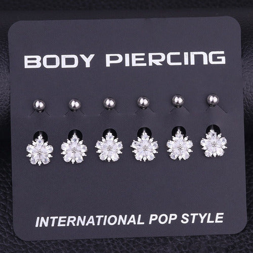 Piercing De Umbigo Prata Flor Zirconia Pequeno Aço 316