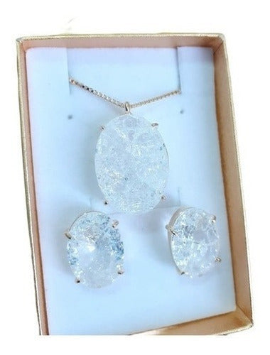 Conjunto Colar E Brinco Zirconia Fusion Tifann Oval Grande