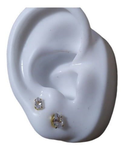 Dupla Brinco Pedra Zirconia Gota Dourado Folheado Pt De Luz