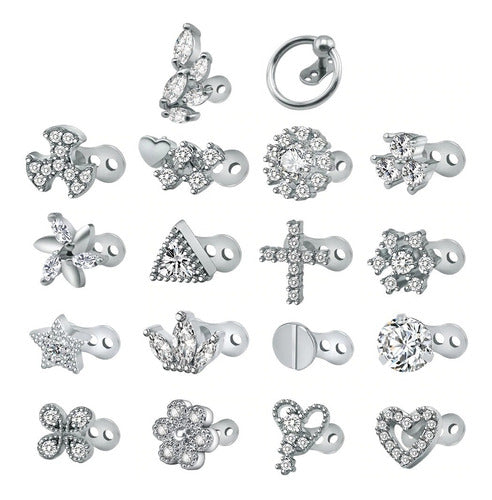 Piercing Microdermal Zirconia Pedra Coração Estrela Cruz Flo