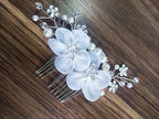 Arranjo Cabelo Noiva Flor Tecido Branco Prata Strass Pérola