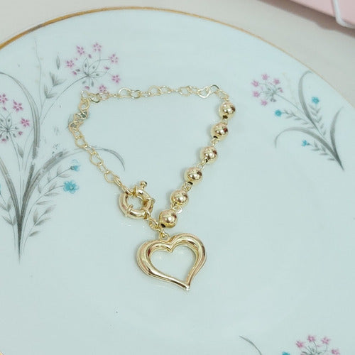 Pulseira Com Pingente Coração Folheada A Ouro Semi Joia