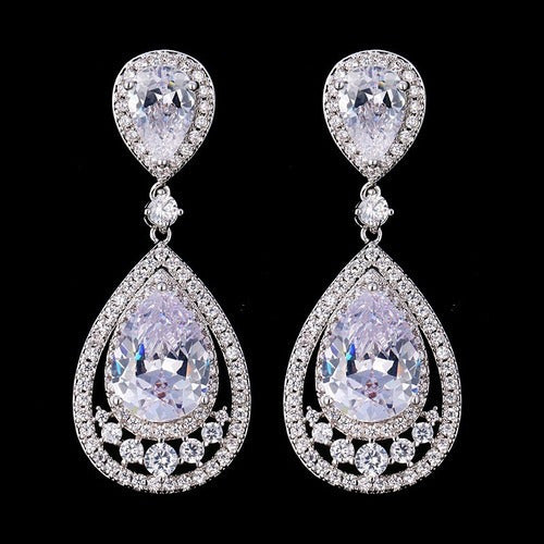 Brinco Noiva Pedra Zirconia Prata Gota Debutante Grande
