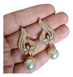 Brinco Noiva Zirconia Perola Pendurado Dourado Rosê Festa