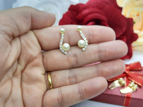 Brinco Ear Cuff Noiva Pedra Zirconia E Perola Dourado Festa