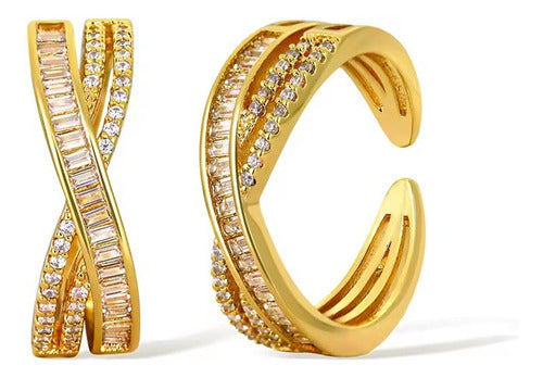 Anel Pedra Zirconia Festa Dourado Ajustável Folheado Luxo