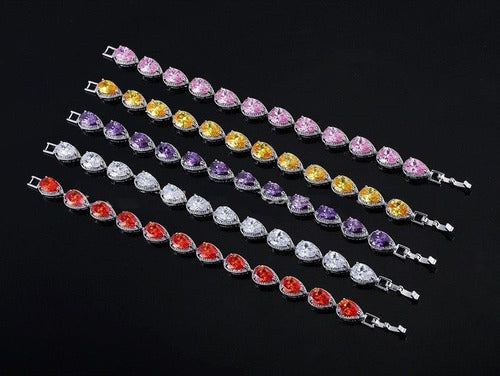 Pulseira Bracelete Prata Com Zircônia Noiva Debutante Gota