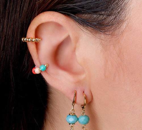 Piercing Argola Orelha Falso Fake Dourado Bolinhas