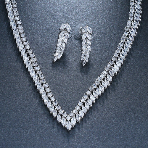 Conjunto Colar E Brinco Noiva Zircônia Prata Festa Debutante