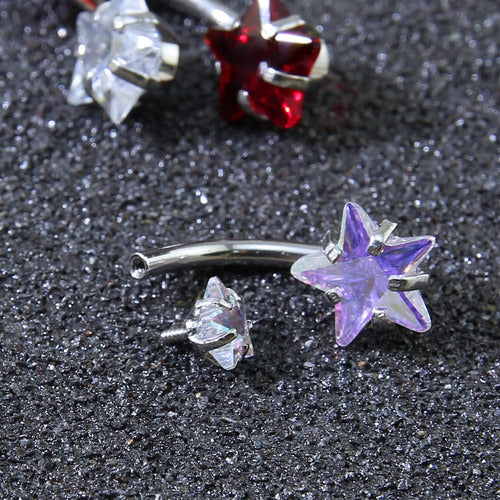 Piercing De Umbigo Prata 2 Estrela Aço Cirúrgico Zircônia