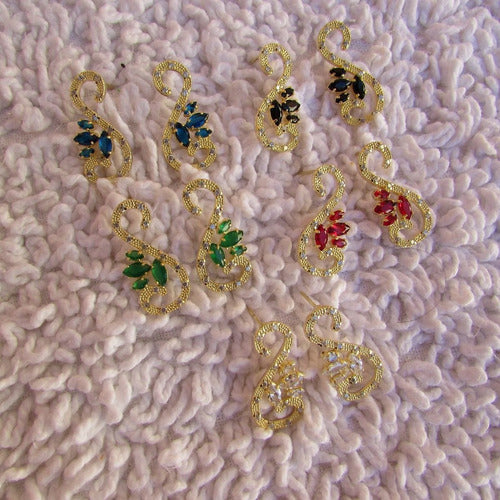 Brinco Dourado Noiva Pedra Zirconia Verde Azul Preto Festa