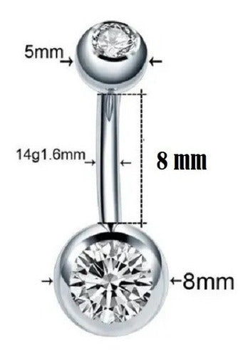Piercing Umbigo 2 Pedras Aço Cirúrgico Haste De 6 8 10 Mm