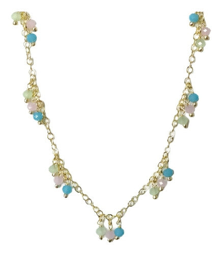Colar Chocker Pedra Colorido Folheado A Ouro 18k Semi Joia