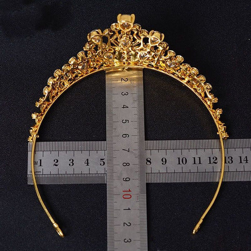 Coroa Tiara Cabelo Noiva Dourada Zirconia E Strass Princesa