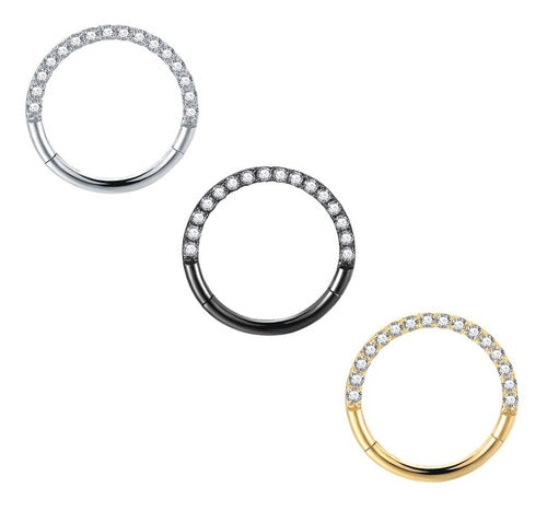 Piercing Argola 100% Titânio Septo Daith Pedra Zircônia 8 10