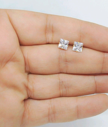 Brinco Pedra Zirconia Quadrado F Ouro 18k Dourado 6 Mm