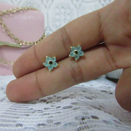 Brinco Flor Zirconia Pequeno Dourado Prata Rosa Verde F Ouro