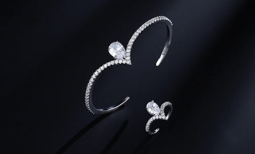 Pulseira Bracelete Prata Com Zircônia Noiva Debutante Gota