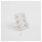 Trio Brinco Pedra Zirconia Coração Prata 925 3 4 5 Mm