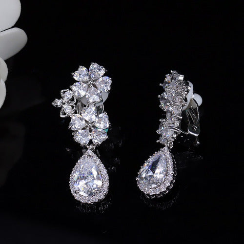 Brinco De Pressão Noiva Pedra Zirconia Prata Festa Debutante