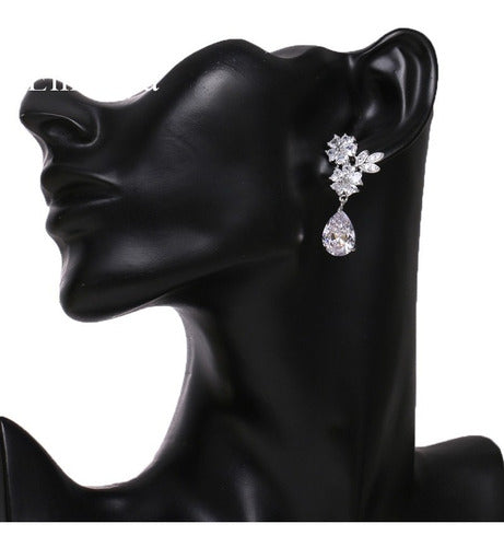 Brinco Noiva Pedra Zirconia Prata Festa Debutante Luxo
