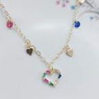 Pulseira Colorida F. Ouro 18k Com Zircônia Pingente Coração