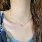 Colar Pingente Coração Duplo Pedra Zirconia Folheado Ouro 18