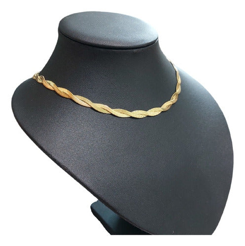 Colar Fita Trançado Duplo Largo Dourado Ou Prata Aço Inox