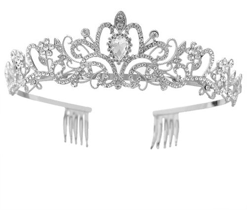 Coroa Tiara Prata Noiva Strass Debutante Com Pente