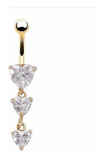 Piercing De Umbigo Dourado Zirconia Coração Pendurado Ouro
