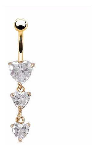Piercing De Umbigo Dourado Zirconia Coração Pendurado Ouro