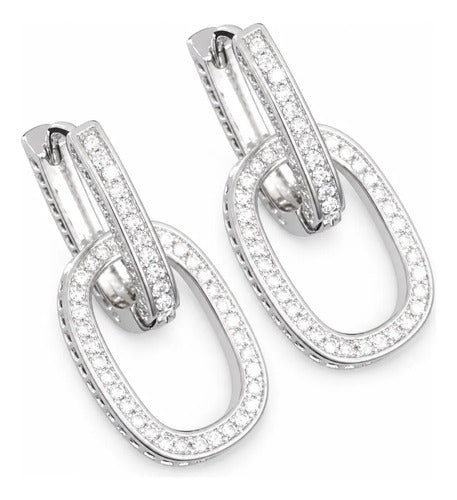 Brinco Argola Pedra Zirconia Retangular Rodio Prata Social Prateado
