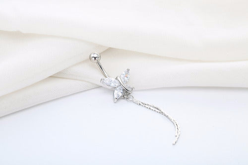 Piercing De Umbigo Prata Ou Dourado Borboleta Zirconia