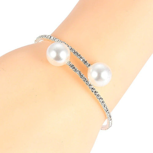 Colar Chocker E Pulseira Riviera Strass Pérola Noiva Festa