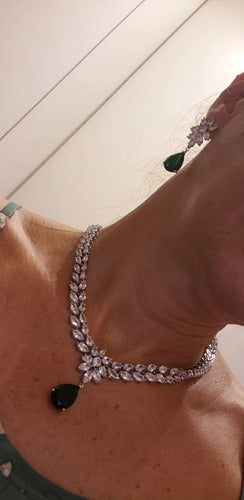 Colar E Brinco Noiva Zircônia Prata Festa 15 Anos Luxo