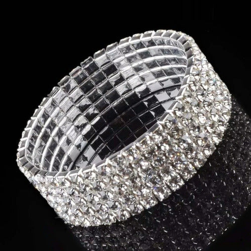 Pulseira Bracelete Prata Com Strass Noiva Debutante Luxo