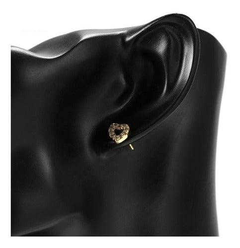 Brinco Infantil Coração Pedra Zirconia Dourado Prata 2 Furo