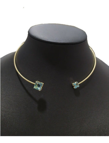 Colar Chocker Pedra Zirconia Quadrado Folheado 18k Rígido