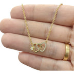 Colar Pingente Coração Duplo Pedra Zirconia Folheado Ouro 18