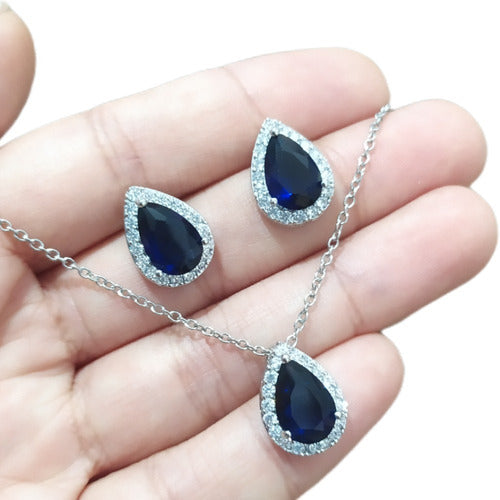 Conjunto Colar Brinco Noiva Pedra Zirconia Prata Dourad Gota