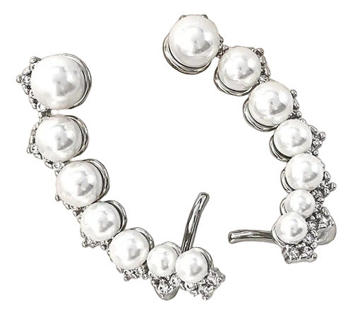Brinco Ear Cuff Noiva Zirconia Perola Prata Festa Debutante