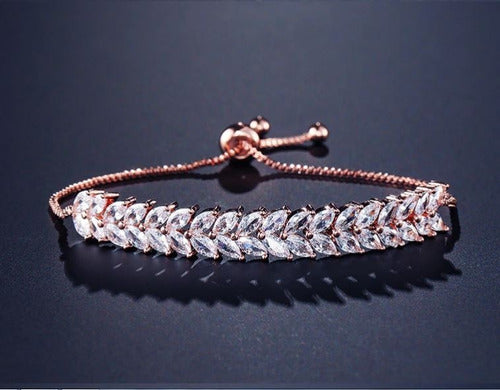 Pulseira Bracelete Dourada Rosê Com Zircônia Noiva Debutante