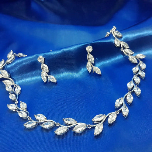 Conjunto Colar E Brinco Noiva Zircônia Prata Festa Debutante