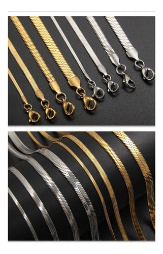 Colar Fita Laminado Pele De Cobra Prata Aço Inoxidável 4 Mm