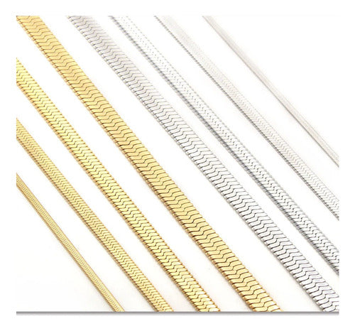 Colar Fita Laminado Pele De Cobra Prata Aço Inoxidável 4 Mm